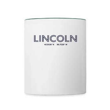 USA City Coordinates - Lincoln - Contrasting Mug - white/dark green - Front