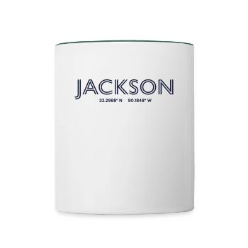 USA City coordinates - Jackson - Contrasting Mug - white/dark green - Front