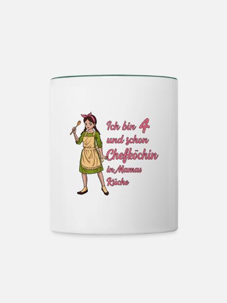 Ich bin 4 - Mädchen Koch - Tasse zweifarbig - Weiß/Dunkelgrün