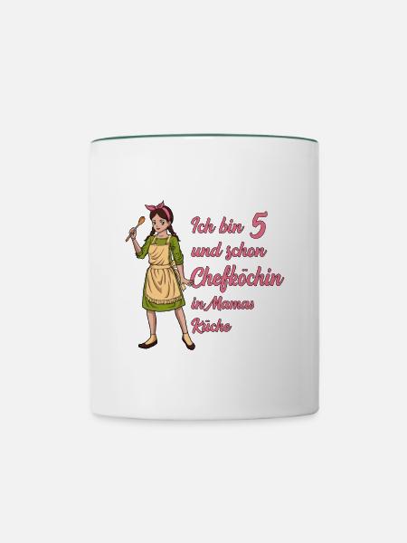 Ich bin 5 - Mädchen Koch - Tasse zweifarbig - Weiß/Dunkelgrün