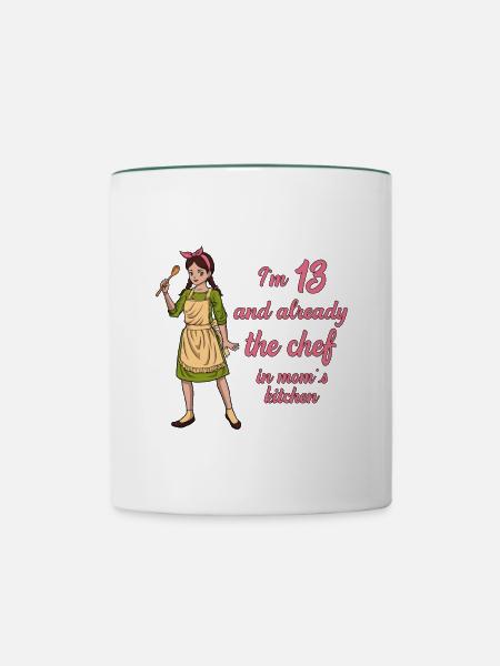 Ich bin 13 - Mädchen Koch - Tasse zweifarbig - Weiß/Dunkelgrün