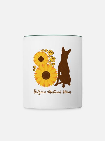 Sonnenblumenmutter - Belgischer Malinois - Tasse zweifarbig - Weiß/Dunkelgrün