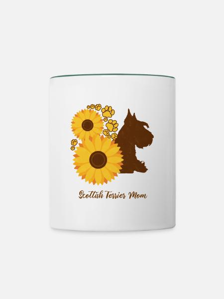 Sonnenblumenmutter - Schottischer Terrier - Tasse zweifarbig - Weiß/Dunkelgrün