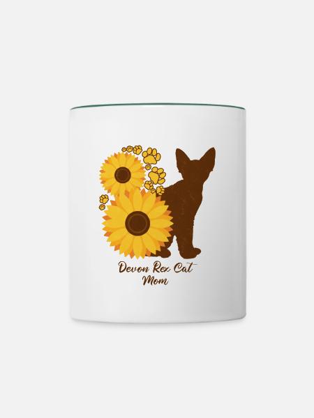 Sonnenblumenmutter - Devon Rex Cat - Tasse zweifarbig - Weiß/Dunkelgrün