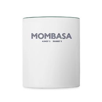 Kenya Stadt Koordinaten - Mombasa - Tasse zweifarbig - Weiß/Dunkelgrün - Vorne