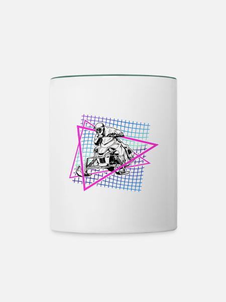Retrowave Schneemobil - Tasse zweifarbig - Weiß/Dunkelgrün
