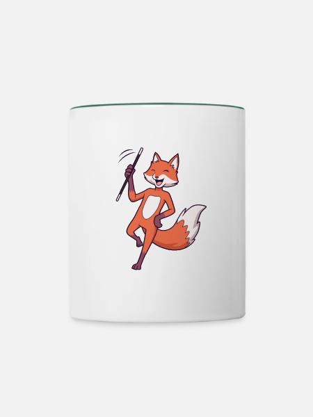 Comic Fuchs beim Twirling - Tasse zweifarbig - Weiß/Dunkelgrün