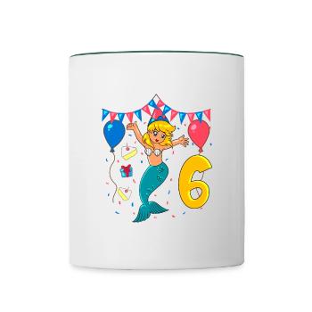 Mit Meerjungfrau - Mädchen Geburtstag 6 Jahre - Tasse zweifarbig - Weiß/Dunkelgrün - Vorne