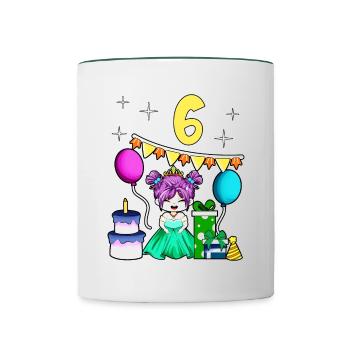 Mit Prinzessin - Mädchen Geburtstag 6 Jahre - Tasse zweifarbig - Weiß/Dunkelgrün - Vorne