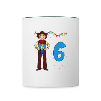 Mit Cowboy - Jungs Geburtstag 6 Jahre - Tasse zweifarbig - Weiß/Dunkelgrün - Vorne