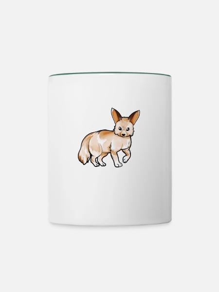 Zeichnung eines Fennek - Tasse zweifarbig - Weiß/Dunkelgrün