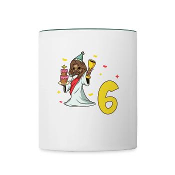 Mit Jesus - Kinder Geburtstag 6 Jahre - Tasse zweifarbig - Weiß/Dunkelgrün - Vorne