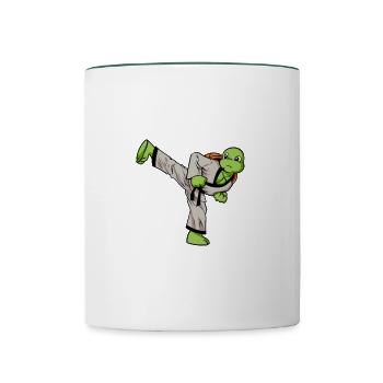 Cartoon turtle doing hapkido - Contrasting Mug - white/dark green - Front