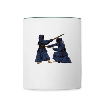 Japanische Kampfkünste - Kendo Kämpfer - Tasse zweifarbig - Weiß/Dunkelgrün - Vorne