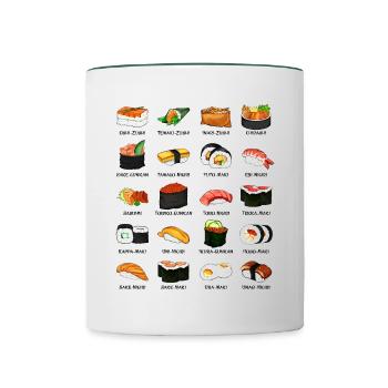 Various Sushi Preparations - Sushi Varieties - Contrasting Mug - white/dark green - Front