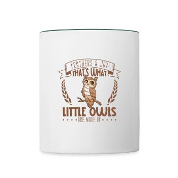 Federn und Freude - Steinkauz - Tasse zweifarbig - Weiß/Dunkelgrün - Vorne