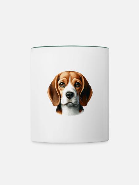 Hundegesicht - Beagle - Tasse zweifarbig - Weiß/Dunkelgrün