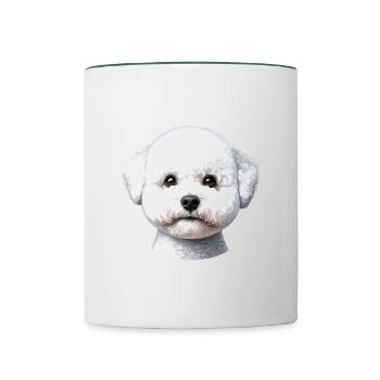 Visage de chien - Bichon Frisé - Mug contrasté - blanc/vert foncé - Devant