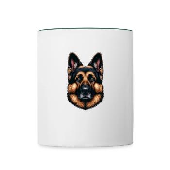 Visage de chien - Berger allemand - Mug contrasté - blanc/vert foncé - Devant