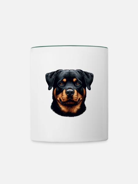 Hundegesicht - Rottweiler - Tasse zweifarbig - Weiß/Dunkelgrün