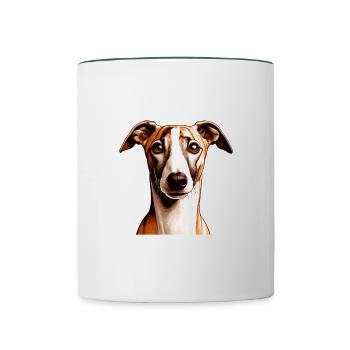 Visage de chien - Whippet - Mug contrasté - blanc/vert foncé - Devant
