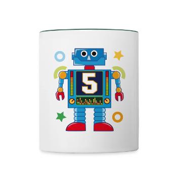 Petit robot 5 ans - Mug contrasté - blanc/vert foncé - Devant
