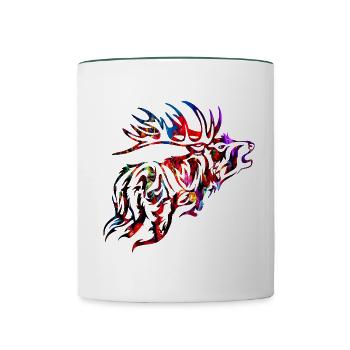roaring colorful deer red deer - Contrasting Mug - white/dark green - Front