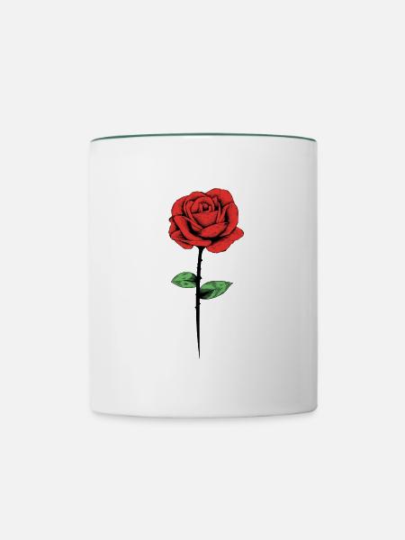 rose blume - Tasse zweifarbig - Weiß/Dunkelgrün