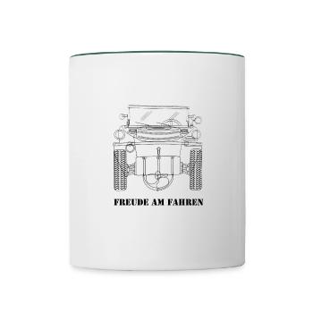 Schwimmwagen Front Tshirt Geschenk für Nostalgiger - Tasse zweifarbig - Weiß/Dunkelgrün - Vorne