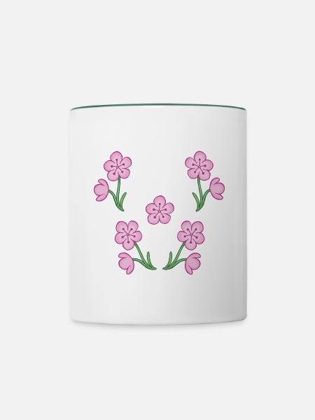 Kirschblüten - Florales Muster - Tasse zweifarbig - Weiß/Dunkelgrün