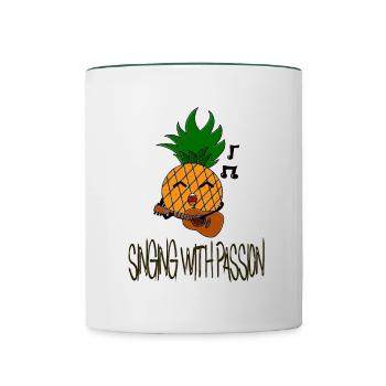 Singing with passion / Singen / Ananas / Sprüche - Tasse zweifarbig - Weiß/Dunkelgrün - Vorne
