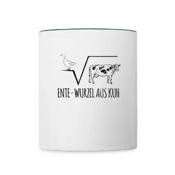 Math Teacher Duck Root Cow Pun Gift - Contrasting Mug - white/dark green - Front