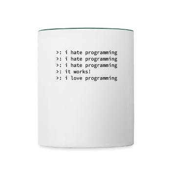 Programmer coden hate nerd geek funny gift - Contrasting Mug - white/dark green - Front