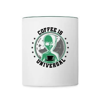Alien Coffee is Universal Gift - Contrasting Mug - white/dark green - Front