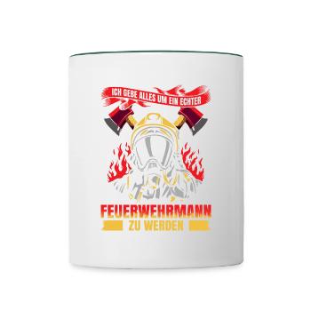 Ich Gebe Alles Ein Echter Feuerwehrmann Zu Werden - Tasse zweifarbig - Weiß/Dunkelgrün - Vorne