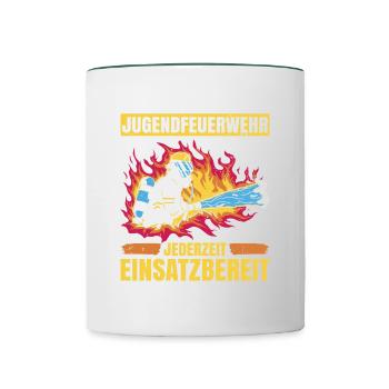 Jugendfeuerwehr Jederzeit Einsatzbereit Jugendfeue - Tasse zweifarbig - Weiß/Dunkelgrün - Vorne