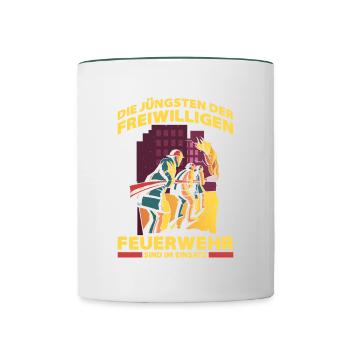 Die Jüngsten Der Freiwilligen Feuerwehr Sind Im Ei - Tasse zweifarbig - Weiß/Dunkelgrün - Vorne