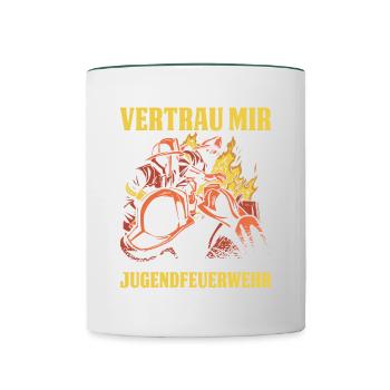 Vertrau Mir Ich Bin In Der Jugendfeuerwehr - Tasse zweifarbig - Weiß/Dunkelgrün - Vorne