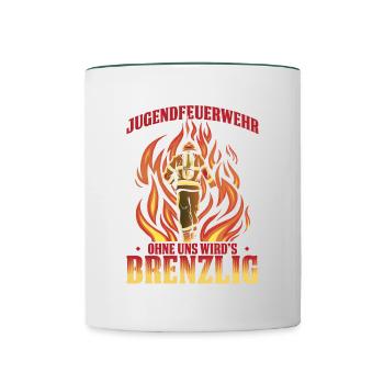 Jugendfeuerwehr Ohne Uns Wird’s Brenzlig - Tasse zweifarbig - Weiß/Dunkelgrün - Vorne