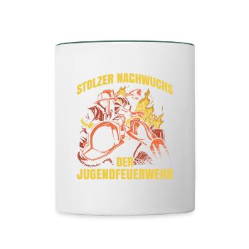 Stolzer Nachwuchs Der Jugendfeuerwehr - Tasse zweifarbig - Weiß/Dunkelgrün - Vorne