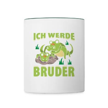 Ich Werde Bruder Krokodil Geschenk - Tasse zweifarbig - Weiß/Dunkelgrün - Vorne
