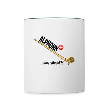 Alphorn Schweiz was söscht - Tasse zweifarbig - Weiß/Dunkelgrün - Vorne