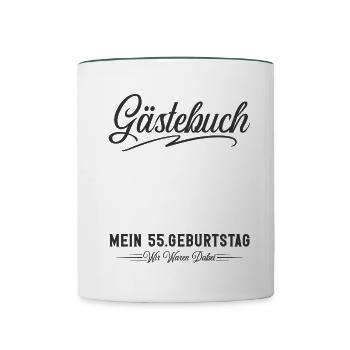 55. Geburtstag Gästebuch - Tasse zweifarbig - Weiß/Dunkelgrün - Vorne