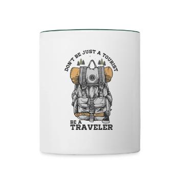 Ne soyez pas seulement un touriste, soyez un voyageur - Mug contrasté - blanc/vert foncé - Devant