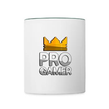 PRO GAMER + King Crown - Gaming - Tasse zweifarbig - Weiß/Dunkelgrün - Vorne