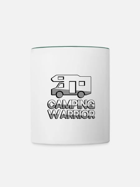 CAMPING WARRIOR + Wohnwagen - Camping - Tasse zweifarbig - Weiß/Dunkelgrün