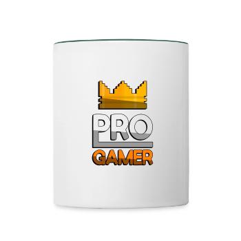 PRO GAMER (Orange) + King Crown - Gaming - Tasse zweifarbig - Weiß/Dunkelgrün - Vorne