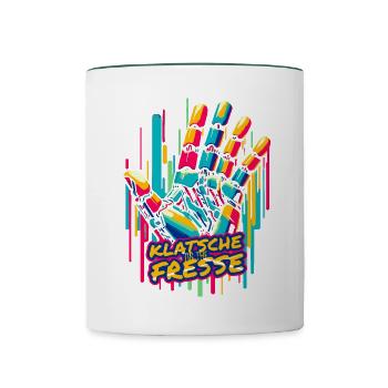 "Klatsche on the Fresse" Dual-Font Cyberpunk Tee - Tasse zweifarbig - Weiß/Dunkelgrün - Vorne