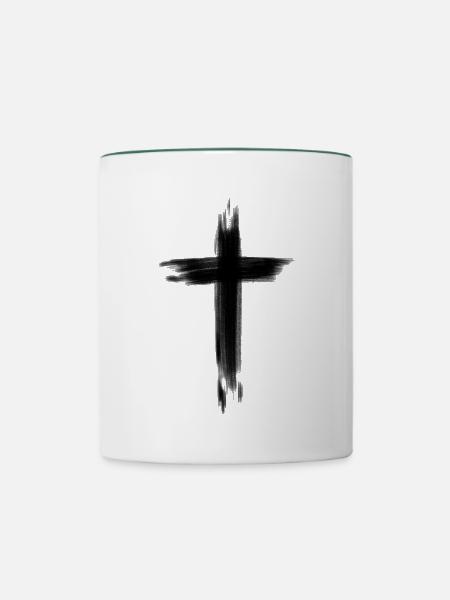schwarzes Kreuz - Tasse zweifarbig - Weiß/Dunkelgrün