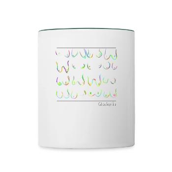 Glückspilz - Brüste Ausstellung, neon, schwarz - Tasse zweifarbig - Weiß/Dunkelgrün - Vorne